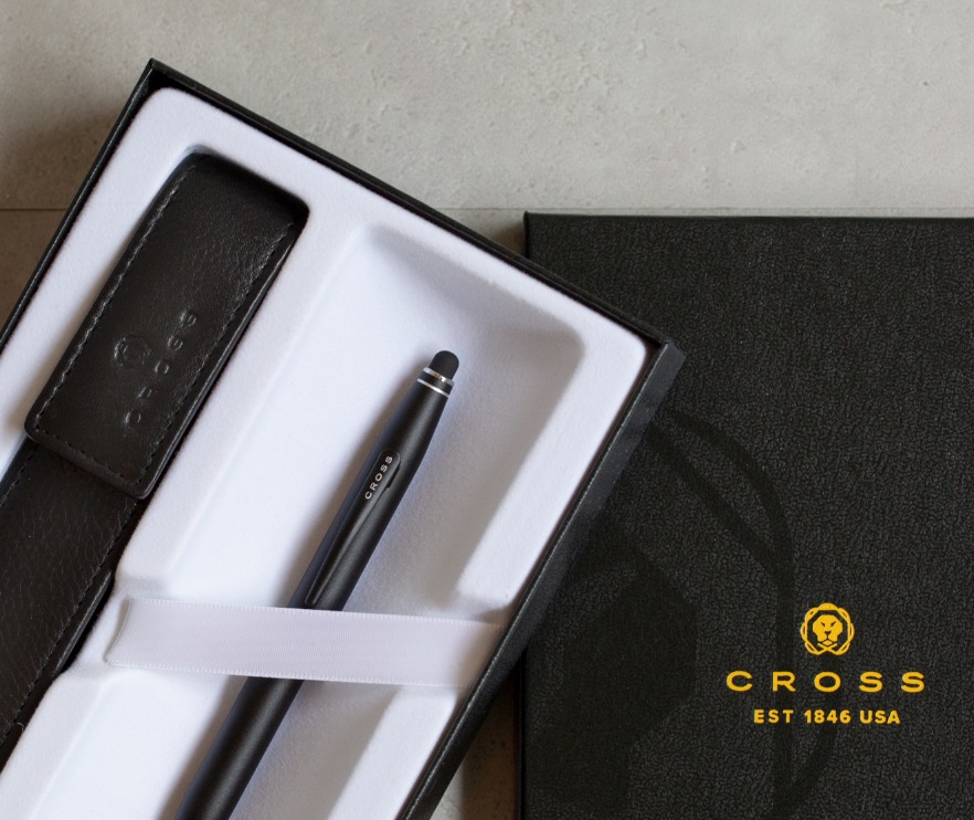 【4/23~6/30畢業季限定75折】【可雷雕】美國 CROSS Tech2 黑色原子筆+真皮單支裝筆套禮盒