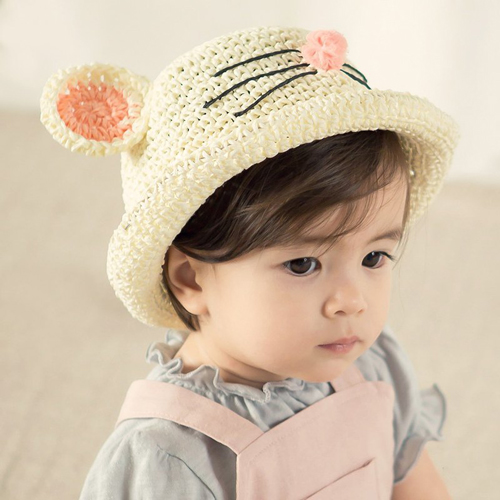 韓國Happy Prince Lemming嬰童小貓咪遮陽草帽-米 48號