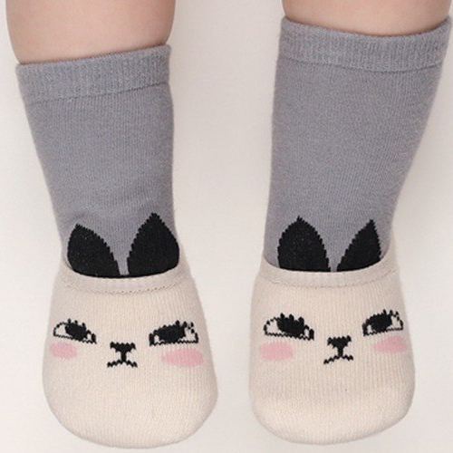 韓國 Happy Prince 插畫風長耳動物嬰童襪兩件組 米色短襪組S