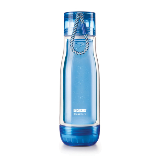 美國 ZOKU繽紛玻璃雙層隨身瓶(475ml) 深藍色