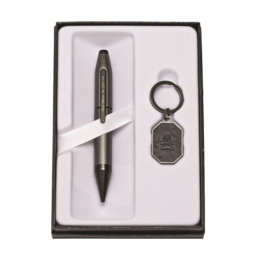 【可雷雕】美國 CROSS X 聯合自由收藏 金屬灰鋼珠筆+鑰匙圈禮盒