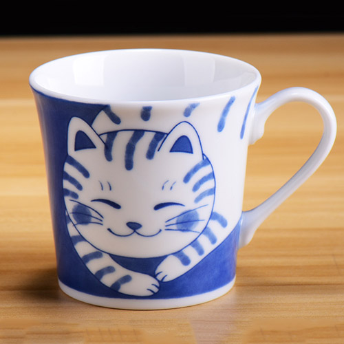 家居生活雜貨舖 日系zakka風格釉下彩貓咪陶瓷馬克杯 條紋貓