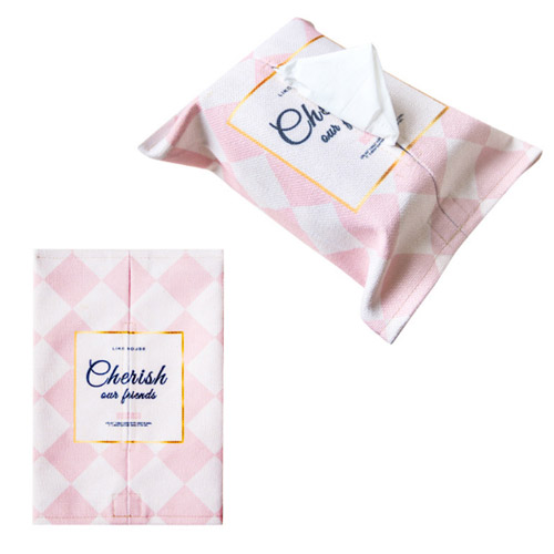 [FINAL CALL] 家居生活雜貨舖 北歐粉色系小清新帆布衛生紙套 粉白格紋燙金方形