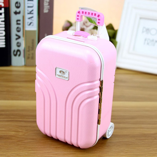 創意小物館 創意可愛行李箱造型儲蓄收納盒 粉紅色