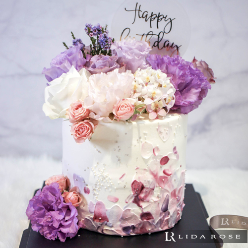 【僅限寄送台中地區 】LIDA ROSE 6吋加高花藝設計蛋糕 紫花饗宴 Purple Feast