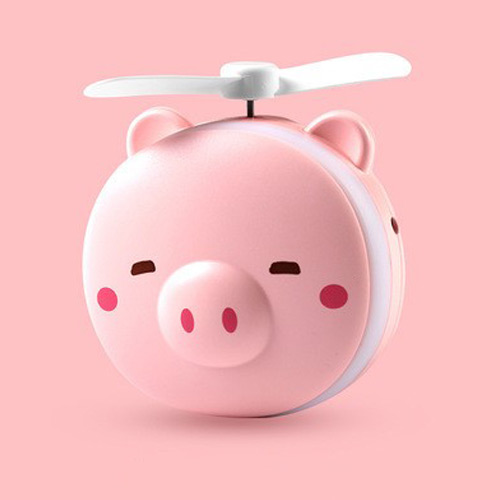 創意小物館 可愛實用小動物二合一補光燈美妝鏡+小風扇 粉紅瞇眼豬