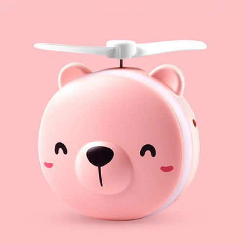 創意小物館 可愛實用小動物二合一補光燈美妝鏡+小風扇 粉紅小熊