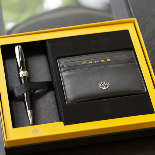 【可雷雕】美國 CROSS Bailey 貝禮系列 黑法瑯原子筆+黑色證件卡夾禮盒