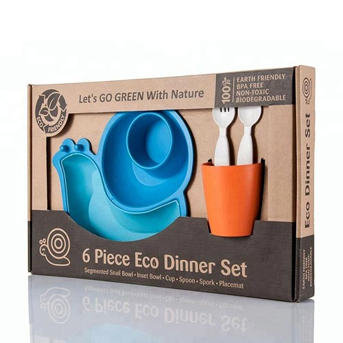 LET’S GO ECO 兒童環保無毒餐具６件組 (蝸牛造型-藍色)