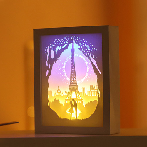 家居生活雜貨鋪 3D光影紙雕相框小夜燈 鐵塔情人