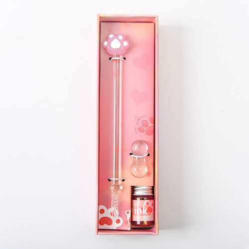創意小物館 夢幻少女系玻璃沾水筆禮盒 貓爪粉