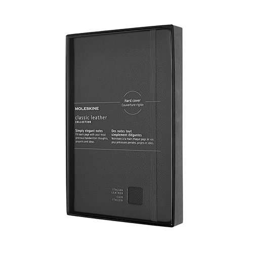 義大利Moleskine 經典皮革硬殼橫線筆記本禮盒-黑