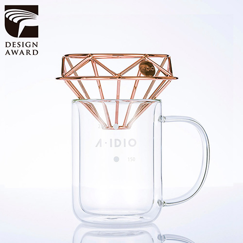【榮獲金點設計獎】A-IDIO 鑽石咖啡濾杯+雙層隔熱杯禮盒組-玫瑰金