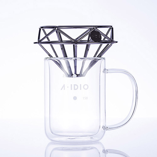 【榮獲金點設計獎】A-IDIO 鑽石咖啡濾杯+雙層隔熱杯禮盒組-曜石黑