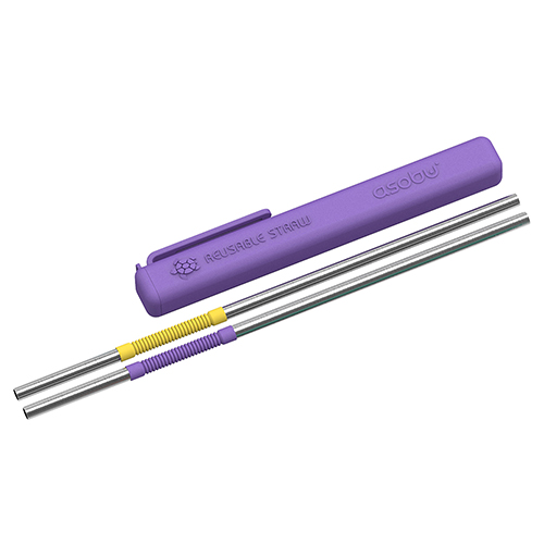 Asobu 環保不鏽鋼可彎折雙色吸管 2入组-時尚紫