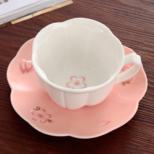家居生活雜貨鋪 日式櫻花浮雕骨瓷杯碟下午茶套組-粉碟
