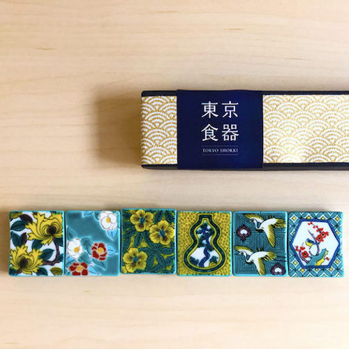 日本 九谷燒筷架禮盒（6入）-花鳥綠
