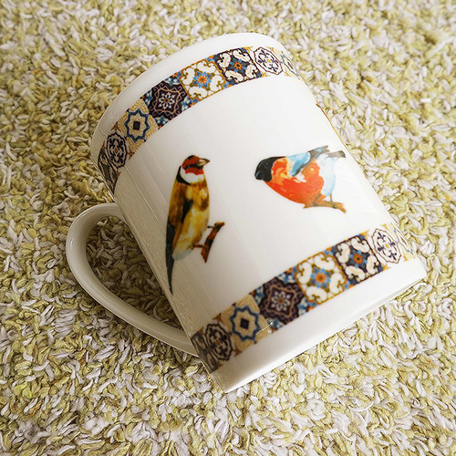陶緣彩瓷 復古花鳥骨瓷馬克杯