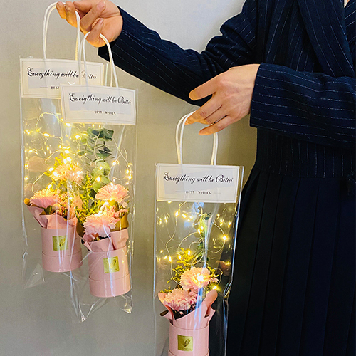 創意小物館 永生康乃馨花束帶燈禮袋組 粉色
