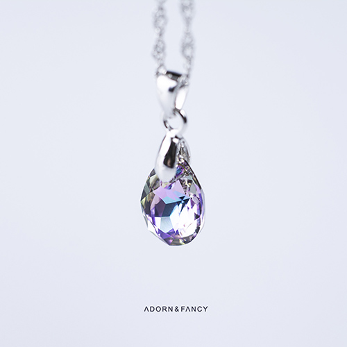 ADORN & FANCY Revive重生 經典多切面水滴水晶項鍊-中 紫色