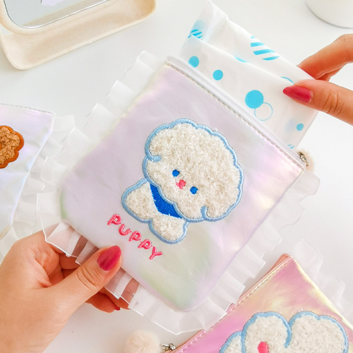 創意小物館 花邊刺繡小熊衛生棉隨行包 小狗