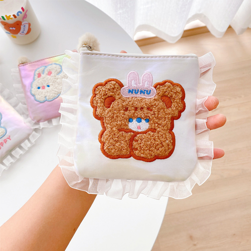 創意小物館 花邊刺繡小熊衛生棉隨行包 小熊