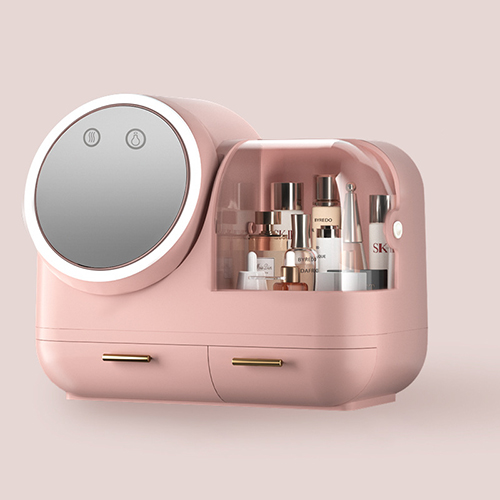 家居生活雜貨舖風扇補光鏡大容量化妝品收納箱 粉色