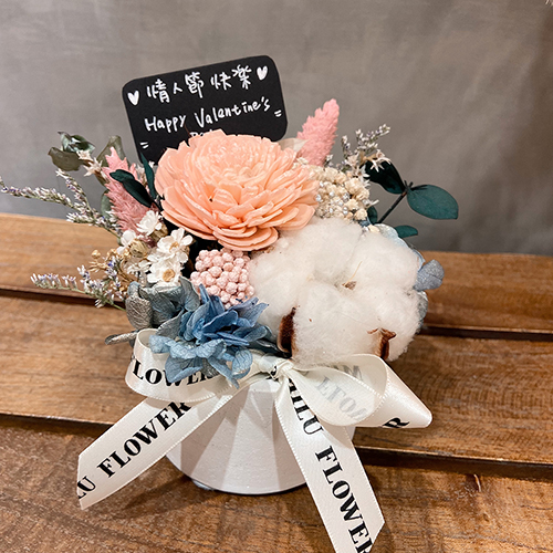 蒾蕗花藝 水泥小圓盆花   乾燥花 擴香花(白色)