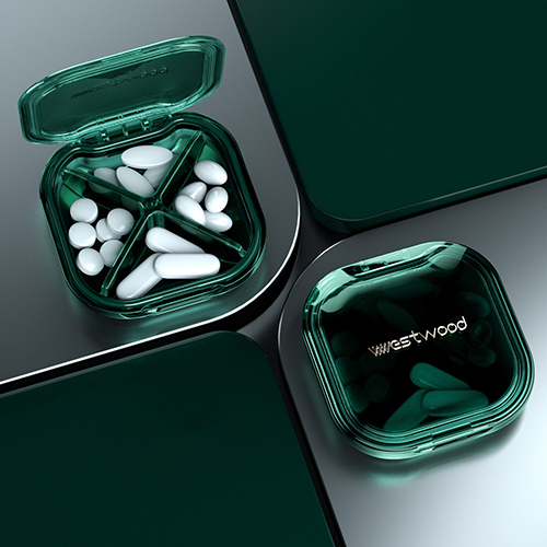 創意小物館 質感分裝便攜藥盒 四格寶石綠