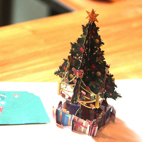 【3/11~3/31春季限定88折優惠】卡片提袋包材館 [自寫卡片] 立體聖誕小樹祝福賀卡