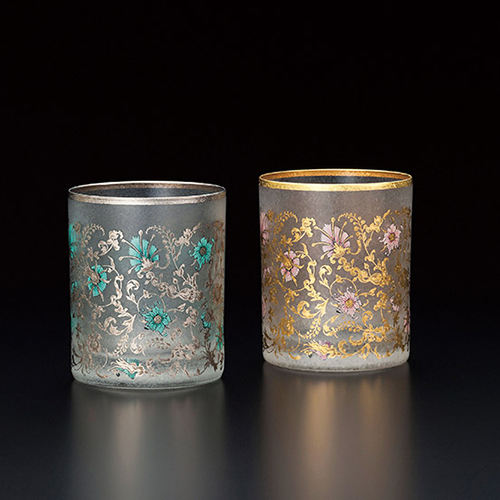 日本 石塚硝子 PREMIUM系列  EL DORADO 金銀藤蔓花紋對杯禮盒