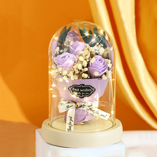 【3/29~5/31畢業季88折優惠】創意小物館 仿真香皂香味花束玻璃罩裝飾燈 紫玫瑰