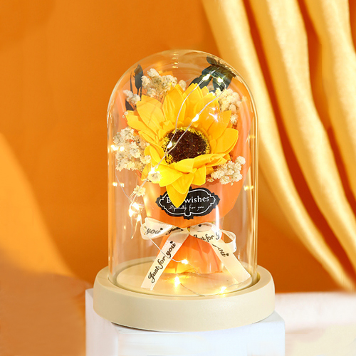 【3/29~5/31畢業季88折優惠】創意小物館 仿真香皂香味花束玻璃罩裝飾燈 黃向日葵