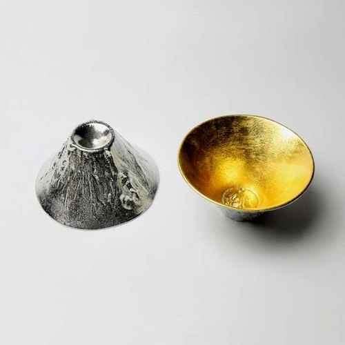 日本能作 富士山造型杯純錫、金箔組合