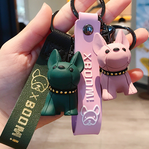 創意小物館 法鬥狗狗造型鑰匙圈 (一組兩入) 綠&粉