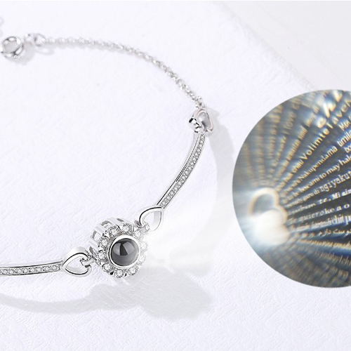 Claire飾品 100種語言我愛你投影手鍊 白金