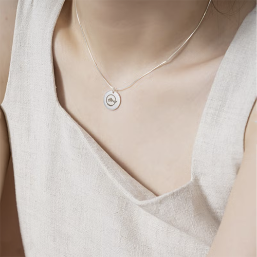 獨家記憶手作 【客製化刻字】蛇骨鍊圓牌項鍊 訂製 圖案 925純銀 金 銀 玫瑰金(銀-單面雕刻)