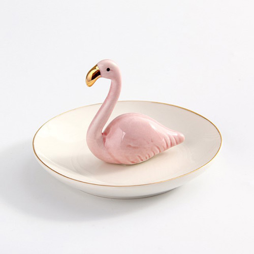 Claire飾品 北歐質感飾品陶瓷托盤 粉紅紅鶴