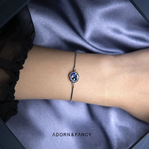 ADORN & FANCY Penelope｜潘妮洛普｜簡約水晶伸縮純銀手鍊(神秘藍彩水晶)