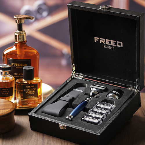 【FREED】 男士輕奢組 - 尊爵四件組五刀刮鬍刀禮盒 +刮鬍露(時尚藍+男士極致香氛刮鬍精華露)