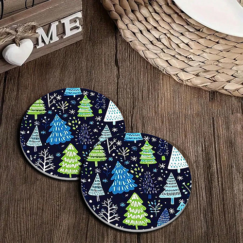【11/4~12/31聖誕商品B2B優惠】創意小物館 聖誕樹插畫圓形杯墊 (2入)