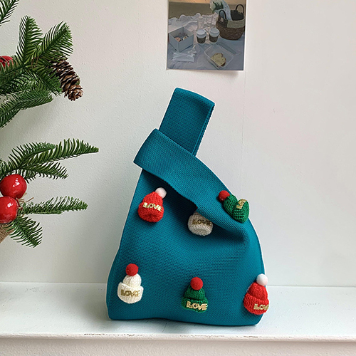 【11/4~12/31聖誕商品B2B優惠】創意小物館 聖誕立體針織毛線袋 孔雀藍