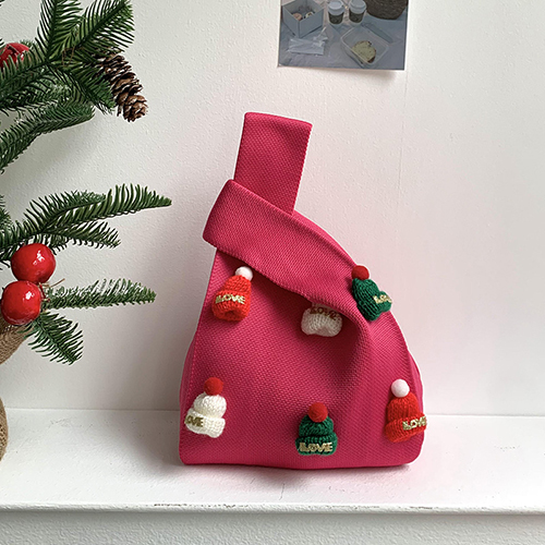 【11/4~12/31聖誕商品B2B優惠】創意小物館 聖誕立體針織毛線袋 玫紅色