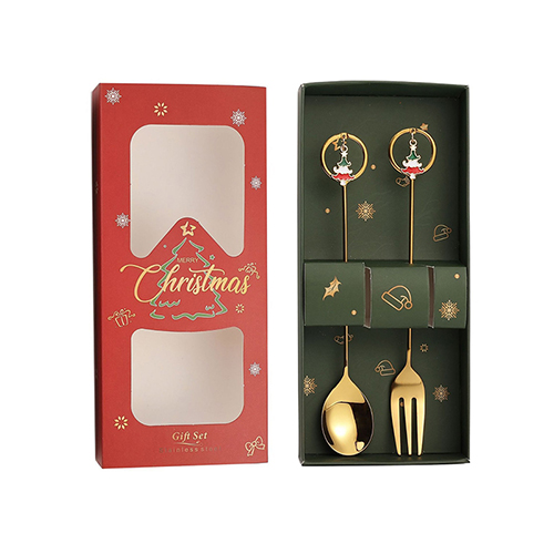 【11/4~12/31聖誕商品B2B優惠】家居生活雜貨舖 聖誕圓環吊墜叉勺禮盒組 (2入) 圓形-聖誕樹