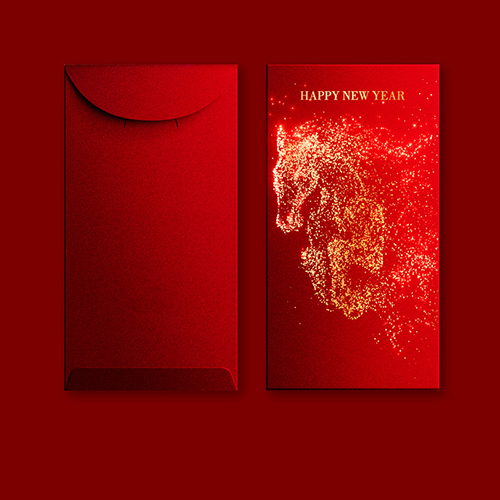 【11/4~12/31聖誕商品B2B優惠】卡片提袋包材館 雙色燙金馬年紅包袋 (一組6入) 粼光駿影-紅色