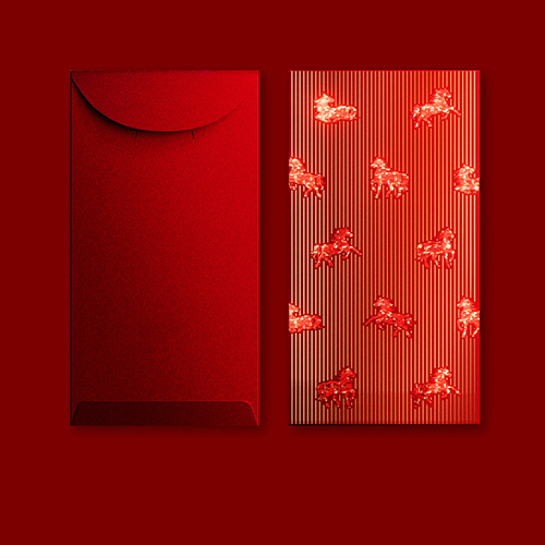 【11/4~12/31聖誕商品B2B優惠】卡片提袋包材館 雙色燙金馬年紅包袋 (一組6入) 馬到財來-紅色