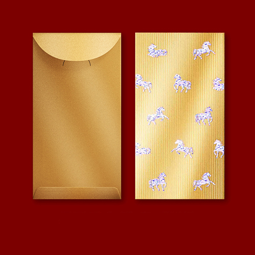 【11/4~12/31聖誕商品B2B優惠】卡片提袋包材館 雙色燙金馬年紅包袋 (一組6入) 馬到財來-金色