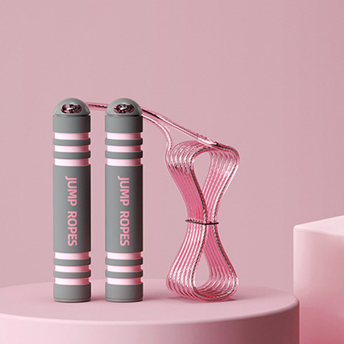 創意小物館 防滑泡棉兩用鋼絲跳繩+無繩球 粉色