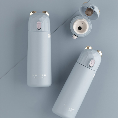 創意小物館 摩登熊保温杯 350ml-北極灰