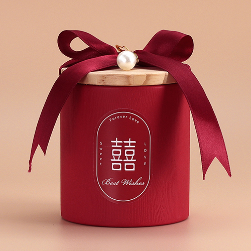 【11/3~12/31冬季85折優惠】家居生活雜貨舖 原木蓋囍糖收納罐 紅罐紅底 橢圓囍字貼-珍珠吊墜